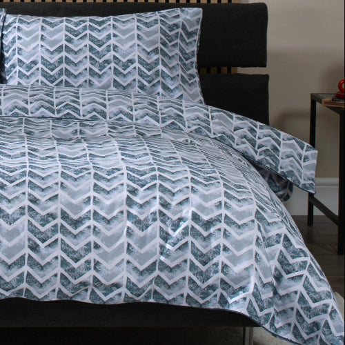 Grey & White Chevron Scandi Single Duvet Cover Set I Scandinavian Design Single Duvet Cover Set 