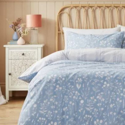 Supersoft Microfibre Blue & White Floral  Reversible - Extra Large Single Duvet Cover Set