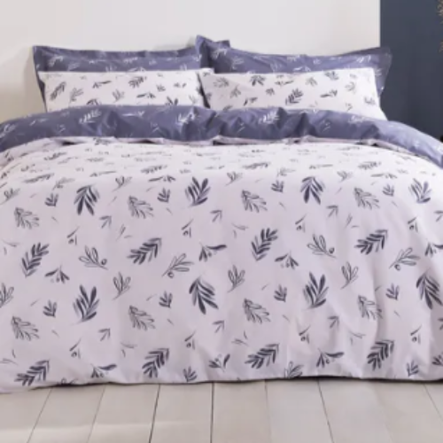 Polycotton Blue & White Leaf Reversible - Extra Large Single Duvet Cover Set