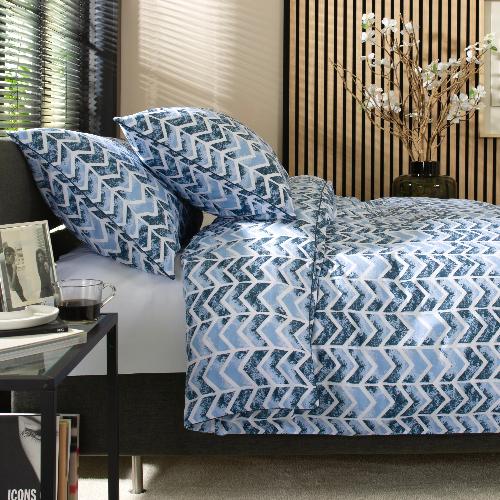 100% Cotton Chevron Blue Extra Large Single Duvet Cover Set