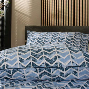 100% Cotton Chevron Blue Extra Large Single Duvet Cover Set