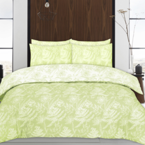 Polycotton Hibicus Apple Green Floral - Extra Large Single Duvet Cover Set