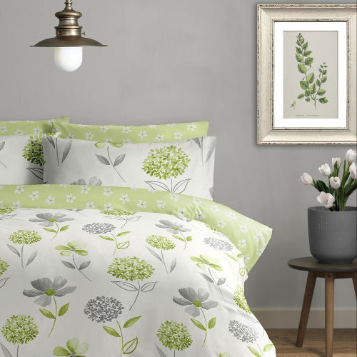 Cotton Rich Fresh Floral Green Reversible  - Extra Large Single Duvet Cover Set