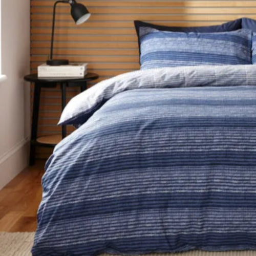 Blue striped long single bedding set 