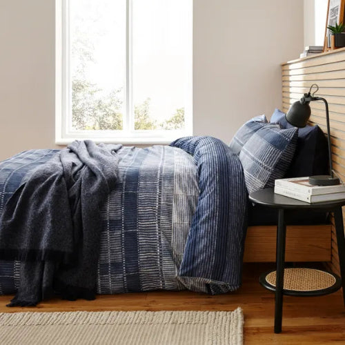 Blue and white striped  long single duvet cover set