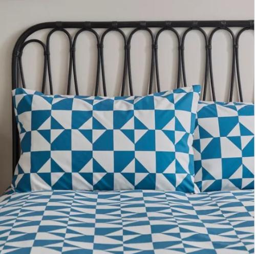 Polycotton Scandi Geo Blue- Extra Large Single Duvet Cover Set