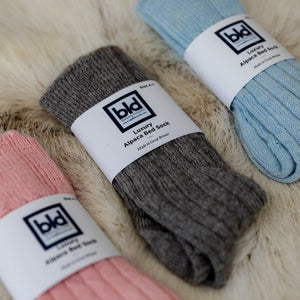 Long Alapca socks I Ladies bed socks I Alpaca wool socks grey