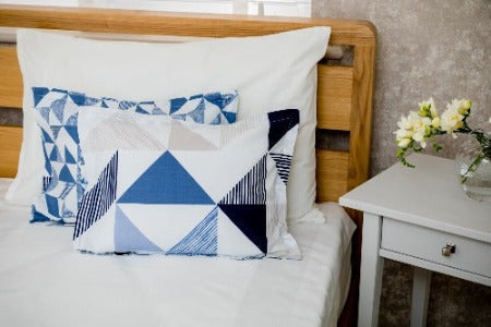 Scandinavian blue patterned boudoir pillow and pillowcase